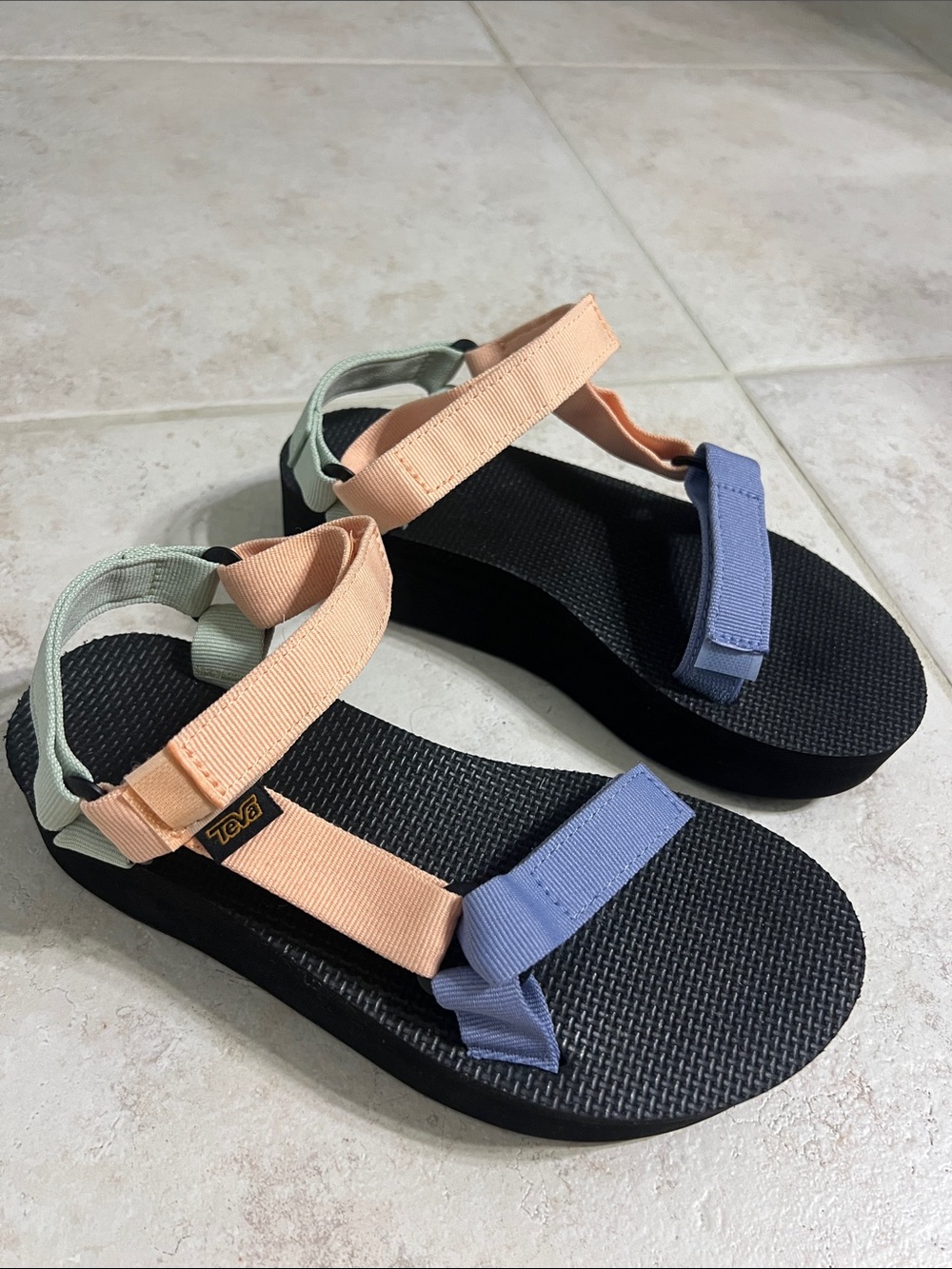 Teva Platform Sandals in Peach, Lavender and Mint Straps